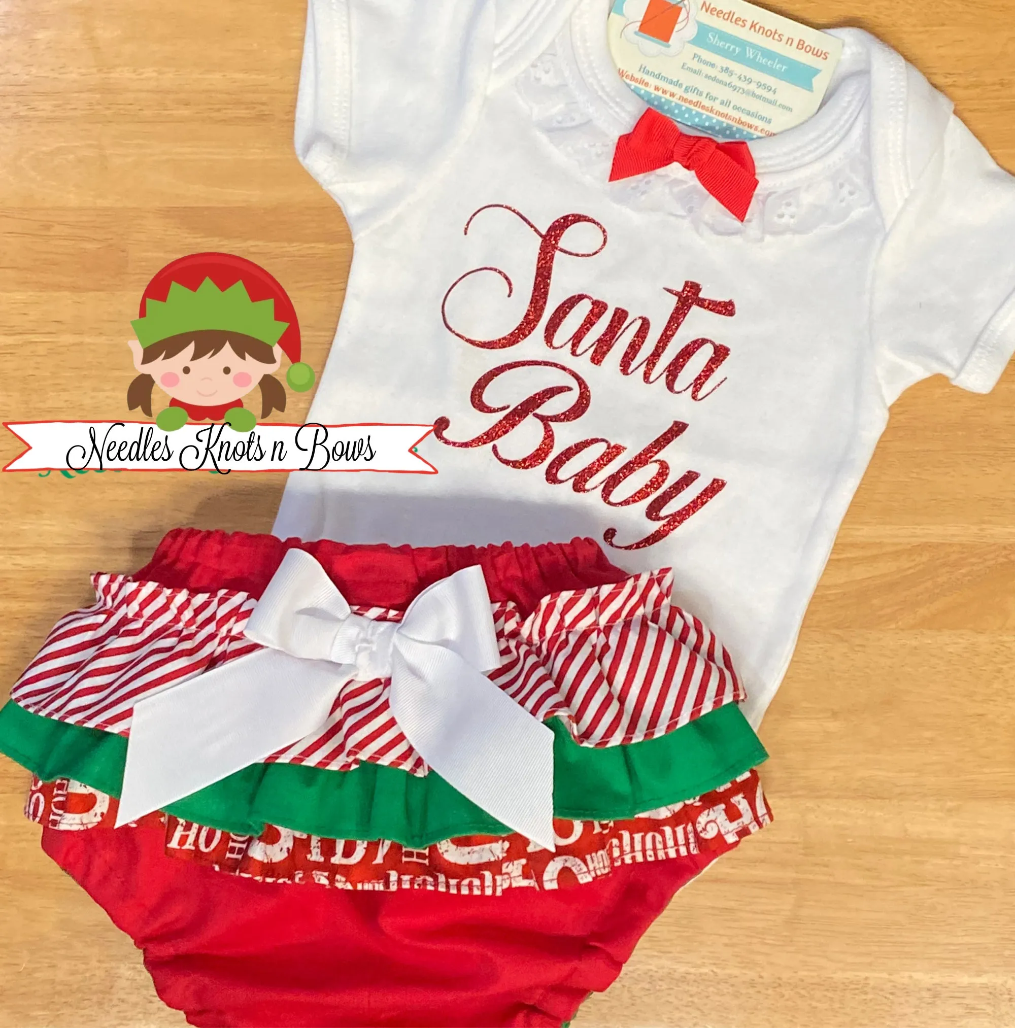 Girls Santa Baby Christmas Bloomer Outfit, Baby Toddler