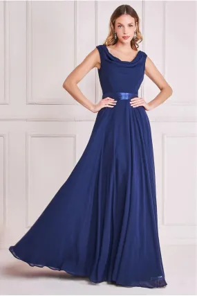 Goddiva Cowl Neck Chiffon Maxi Dress - Navy