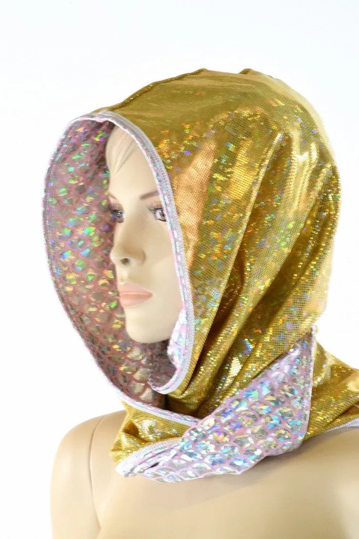 Gold & Pink Scale Reversible Infinity Festival Hood