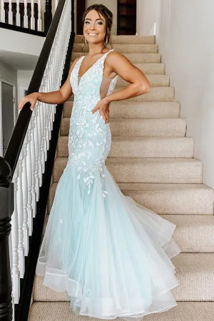 Gorgeous V Neck Mermaid Mint Green Lace Long Prom Dress, Mint Green Lace Formal Dress, Mint Green Evening Dress A1570