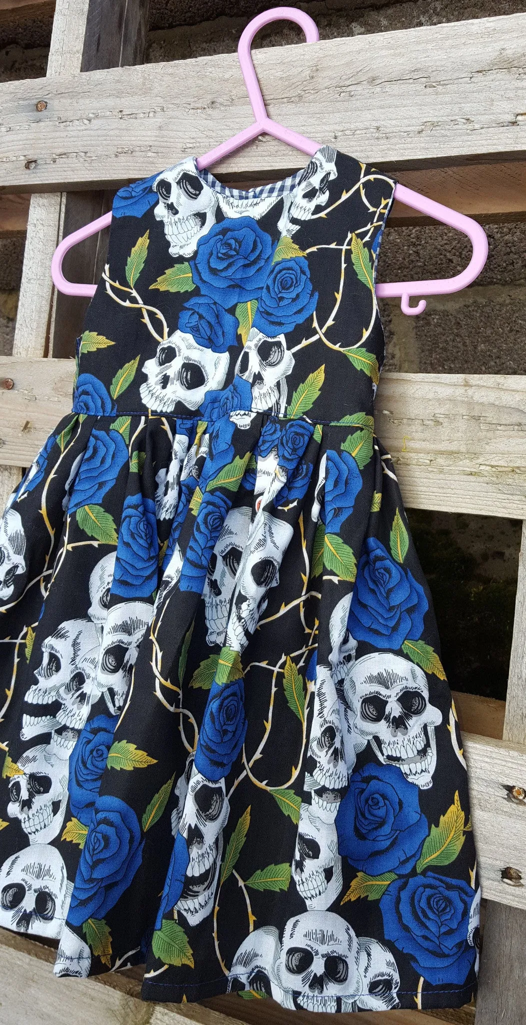 Gothic baby girl dress, skull & roses designs 100% cotton to fit from birth