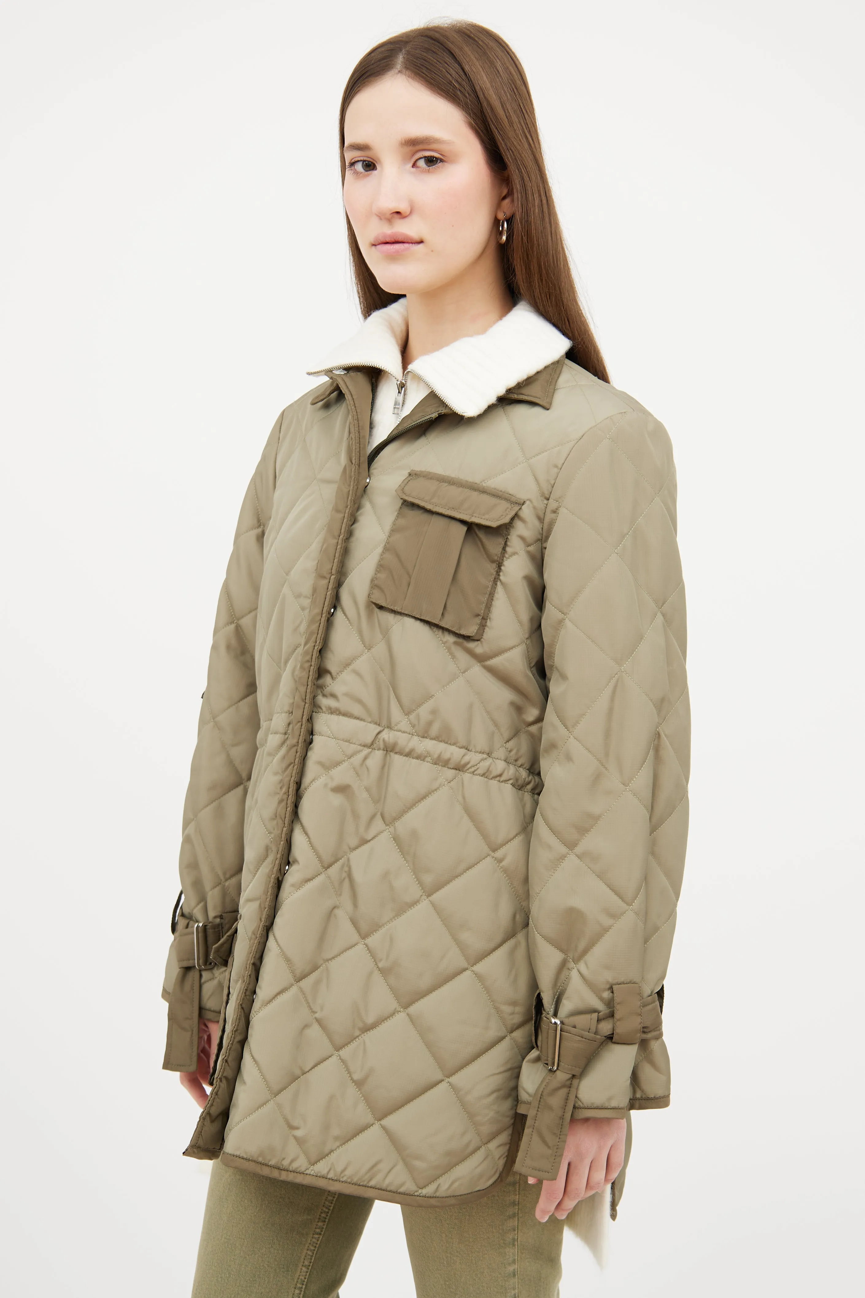 Green Nylon Quilted Jacket