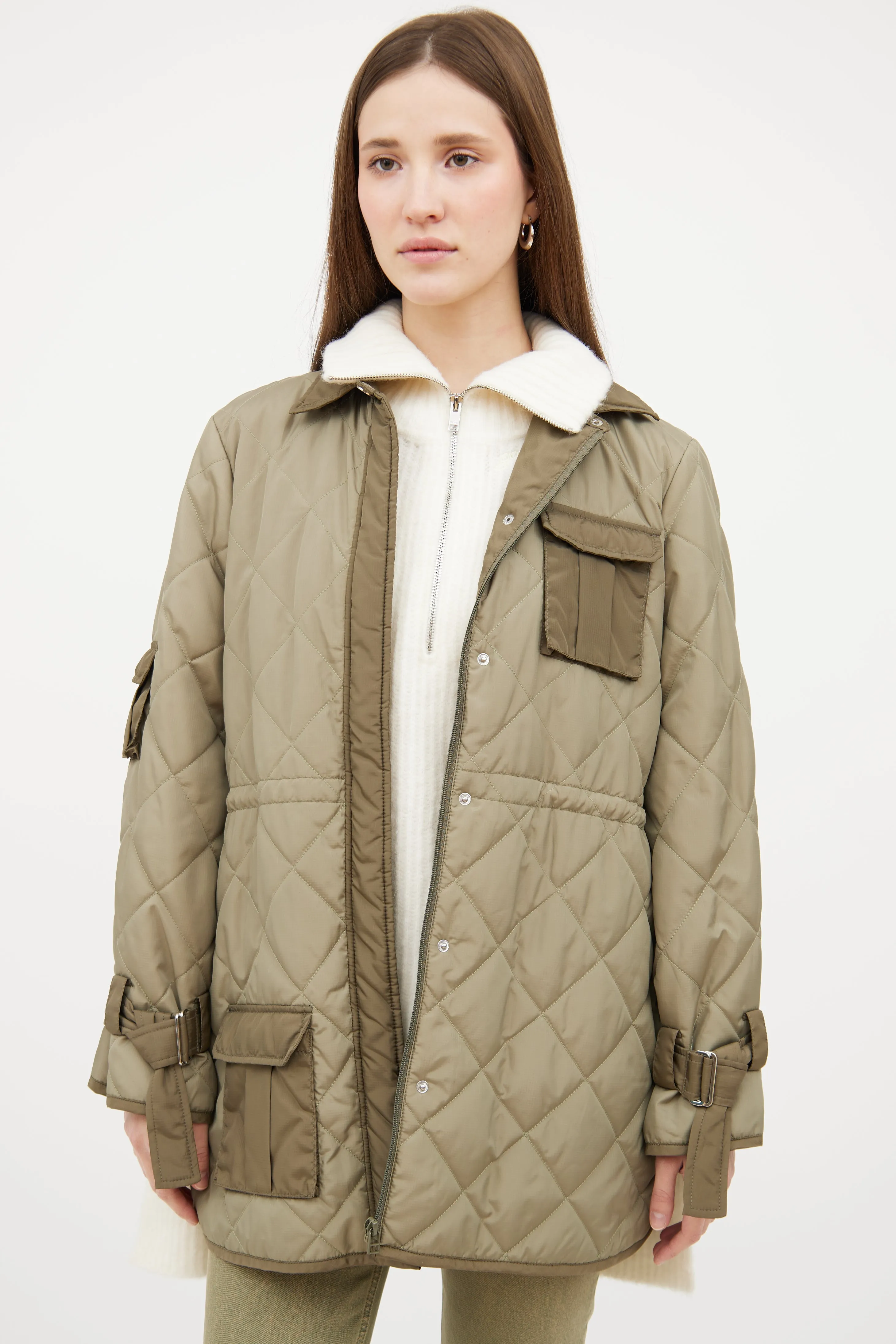 Green Nylon Quilted Jacket