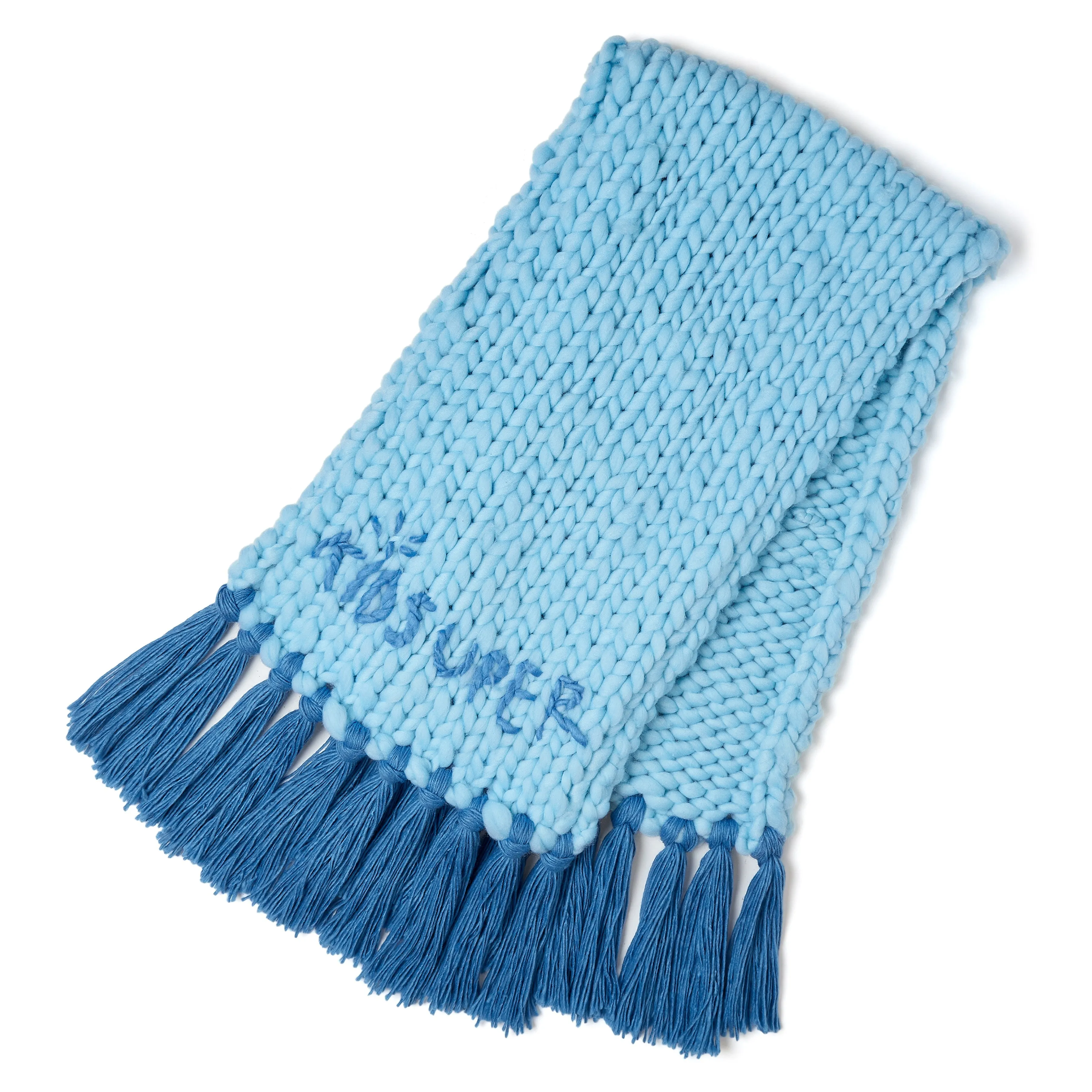 Hand Knit Chunky Scarf [Blue]