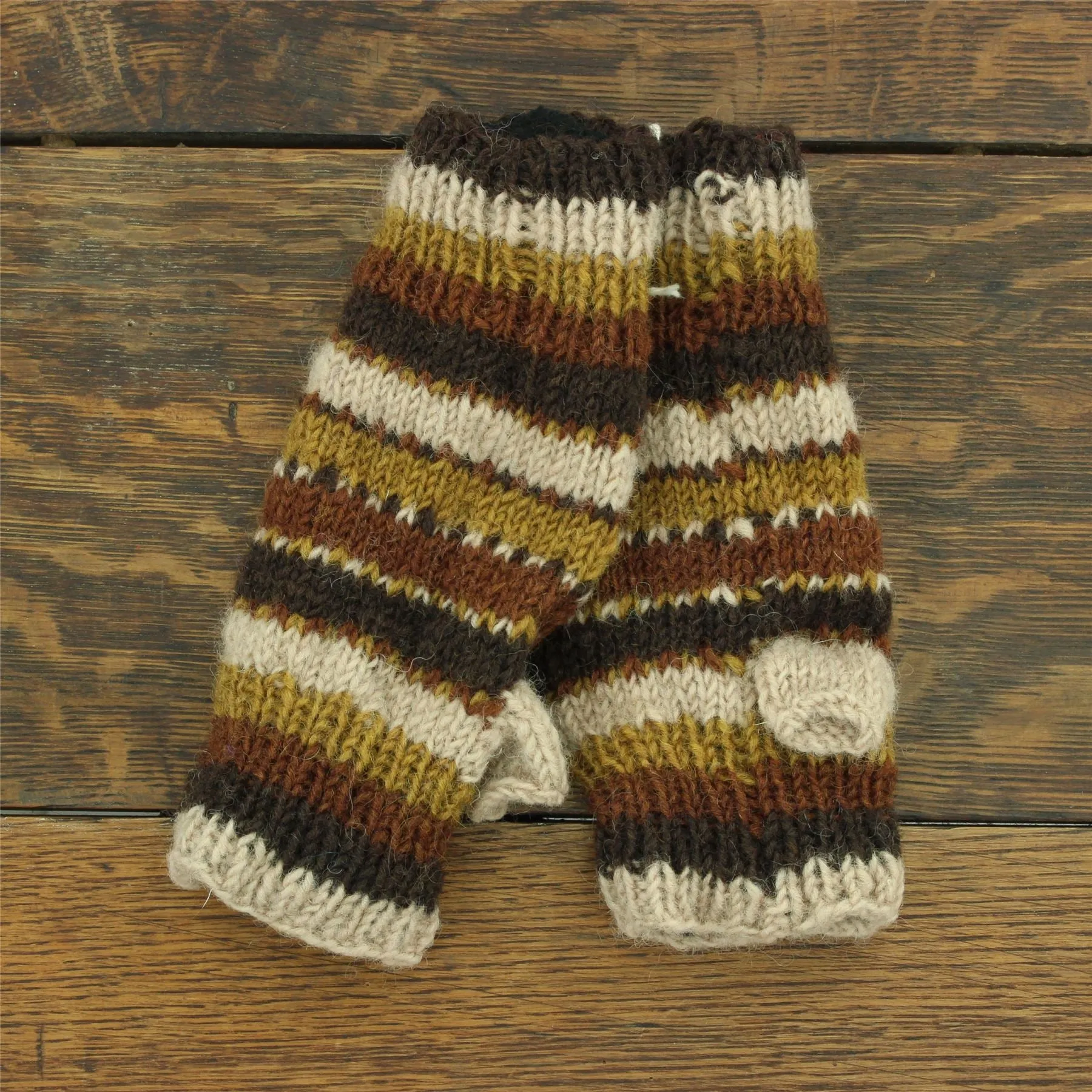 Hand Knitted Wool Arm Warmer - Stripe - Tik Tik Brown