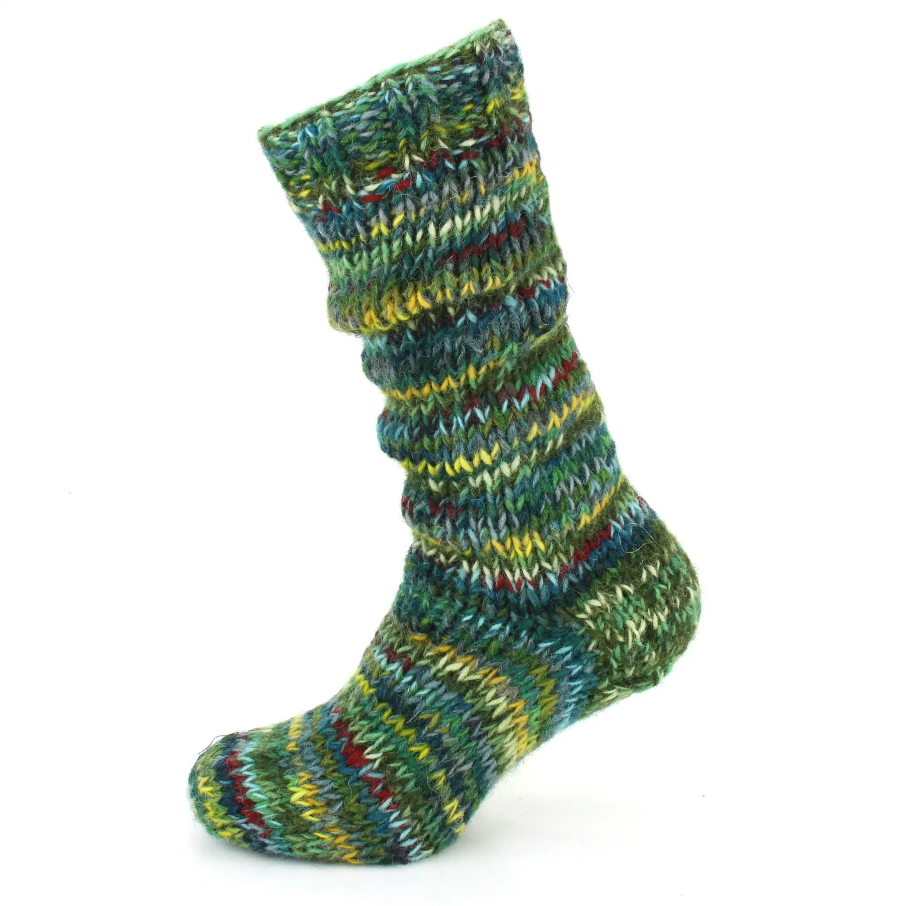 Hand Knitted Wool Long Socks - SD Green Mix