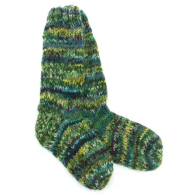 Hand Knitted Wool Long Socks - SD Green Mix