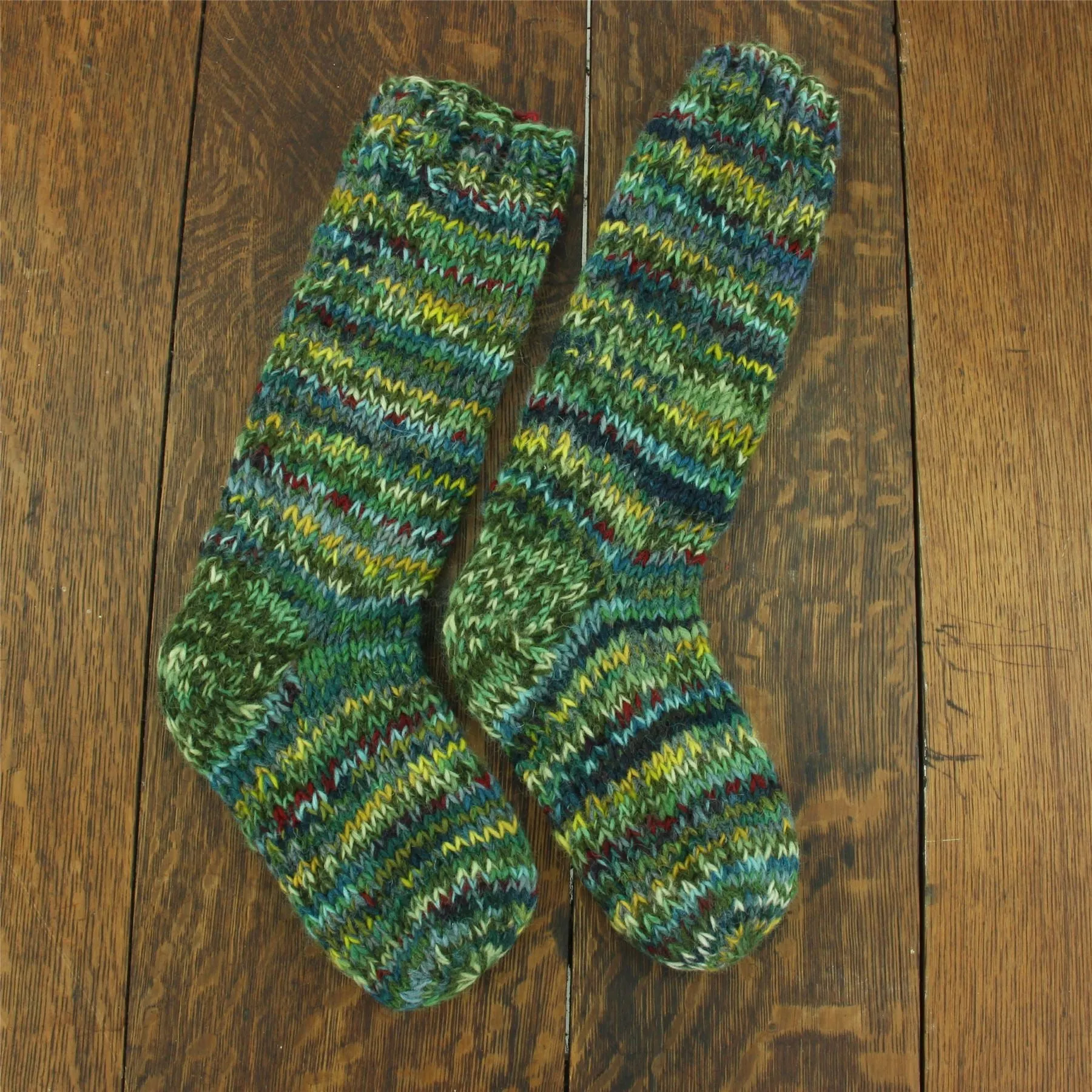 Hand Knitted Wool Long Socks - SD Green Mix