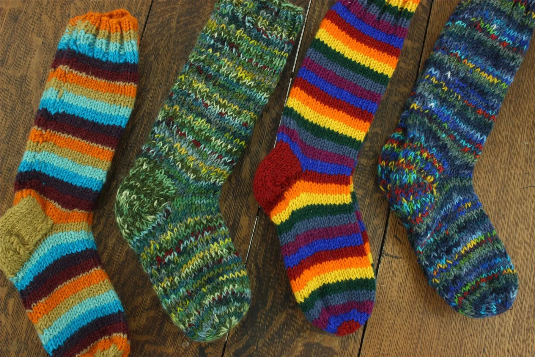 Hand Knitted Wool Long Socks - SD Green Mix