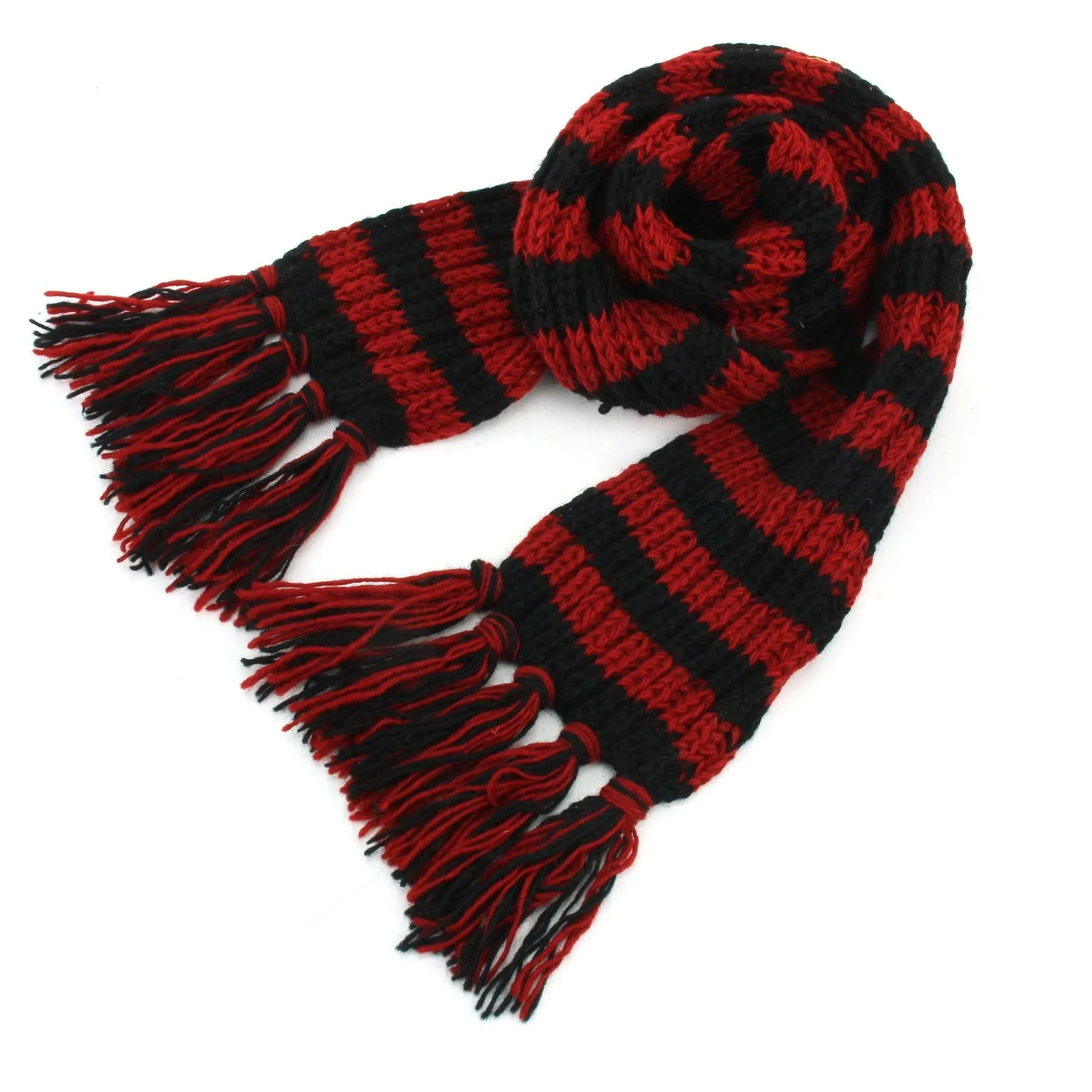 Hand Knitted Wool Scarf - Stripe Red Black