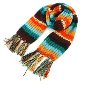 Hand Knitted Wool Scarf - Stripe Retro D