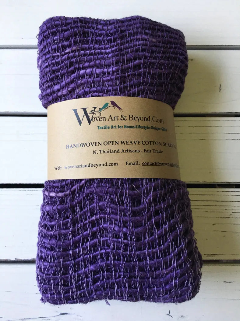 Handwoven Open Weave Cotton Scarf - Mulled Grape