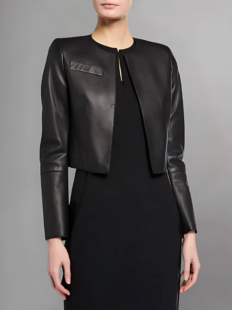 Hasso Cropped Napa Leather Jacket, Black