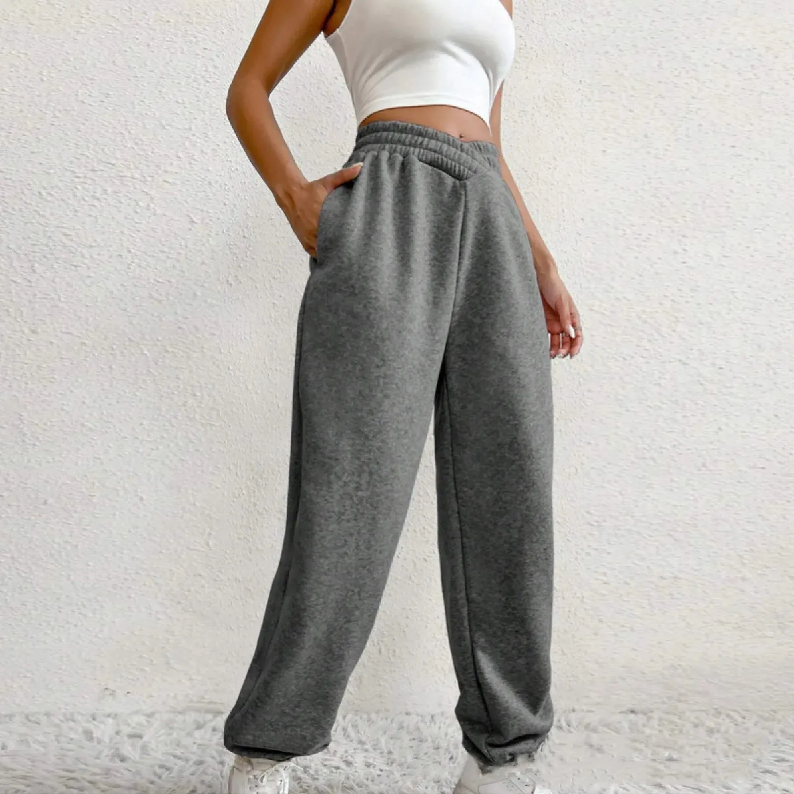 High Waist Loose Pockets Training Sports Baggy Fall Winter Pants