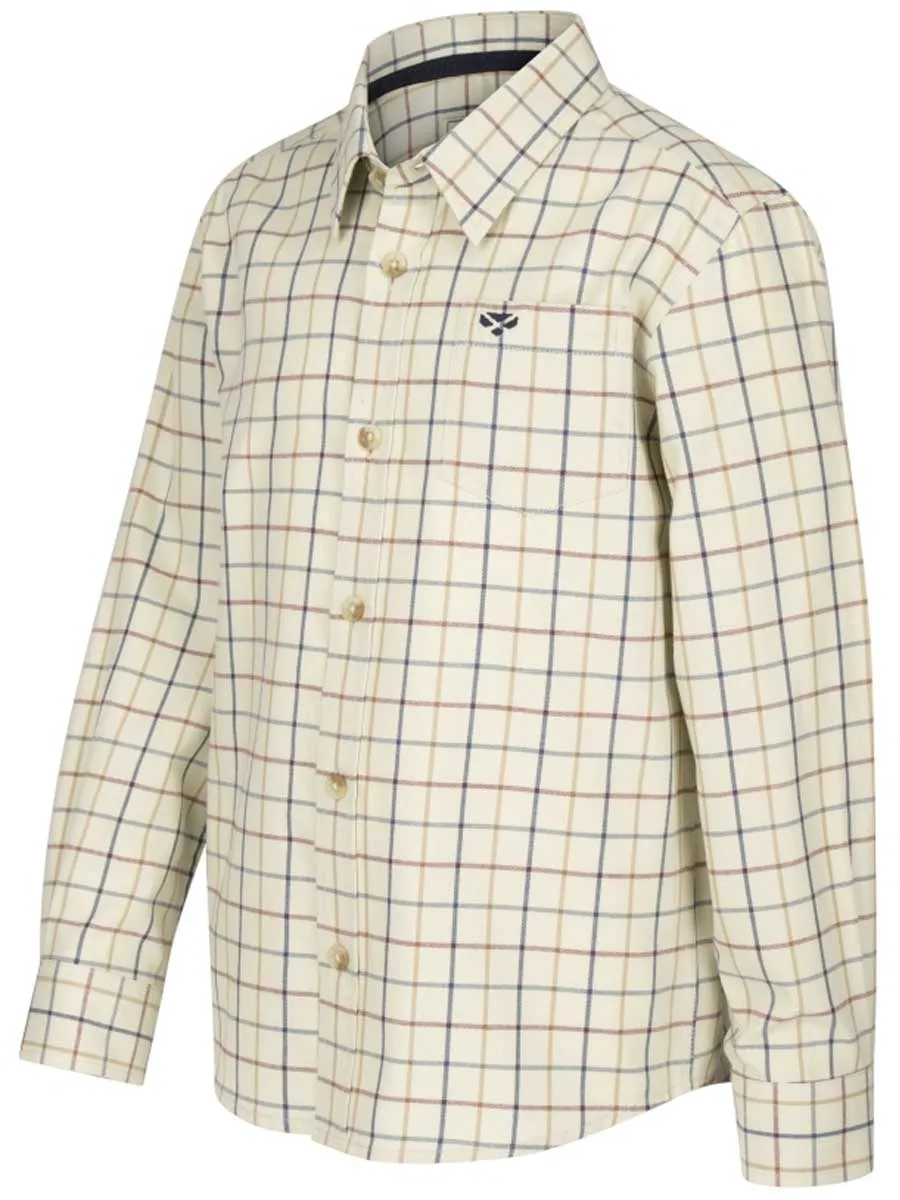 HOGGS OF FIFE Ambassador Junior Tattersall Shirt - Ivory/Navy Check