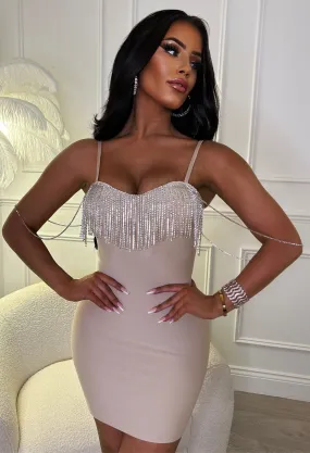 Hollywood Doll Nude Diamante Bandage Dress