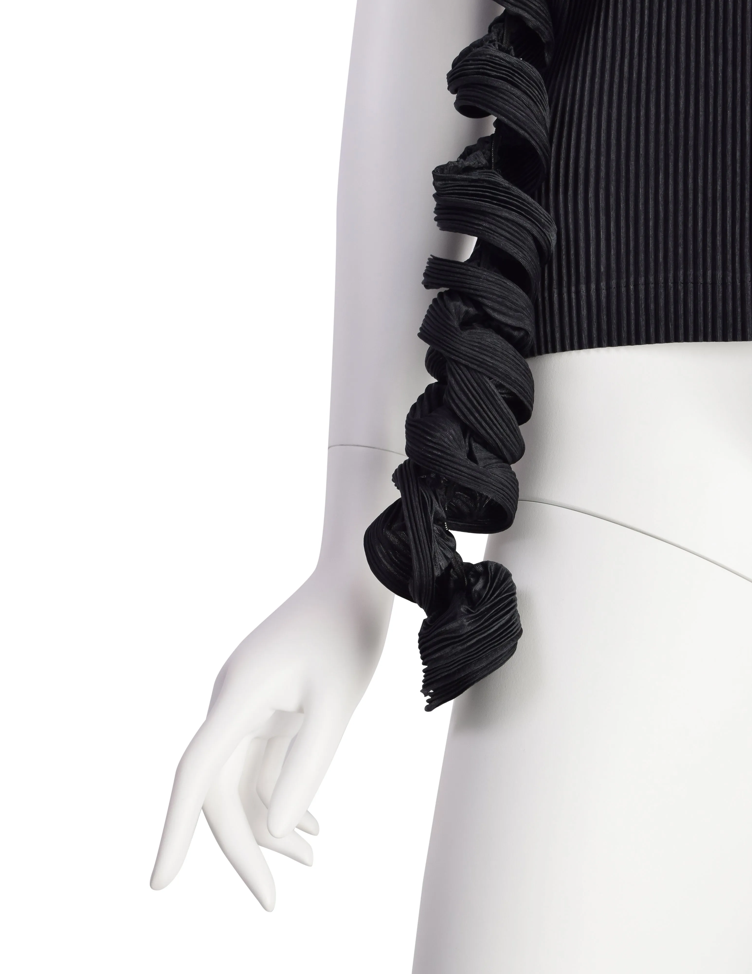 Issey Miyake Fete Vintage Black Pleated Tank Top with Curly Tie