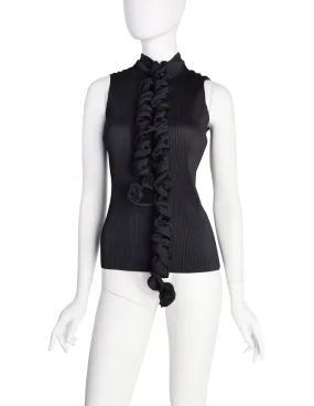 Issey Miyake Fete Vintage Black Pleated Tank Top with Curly Tie