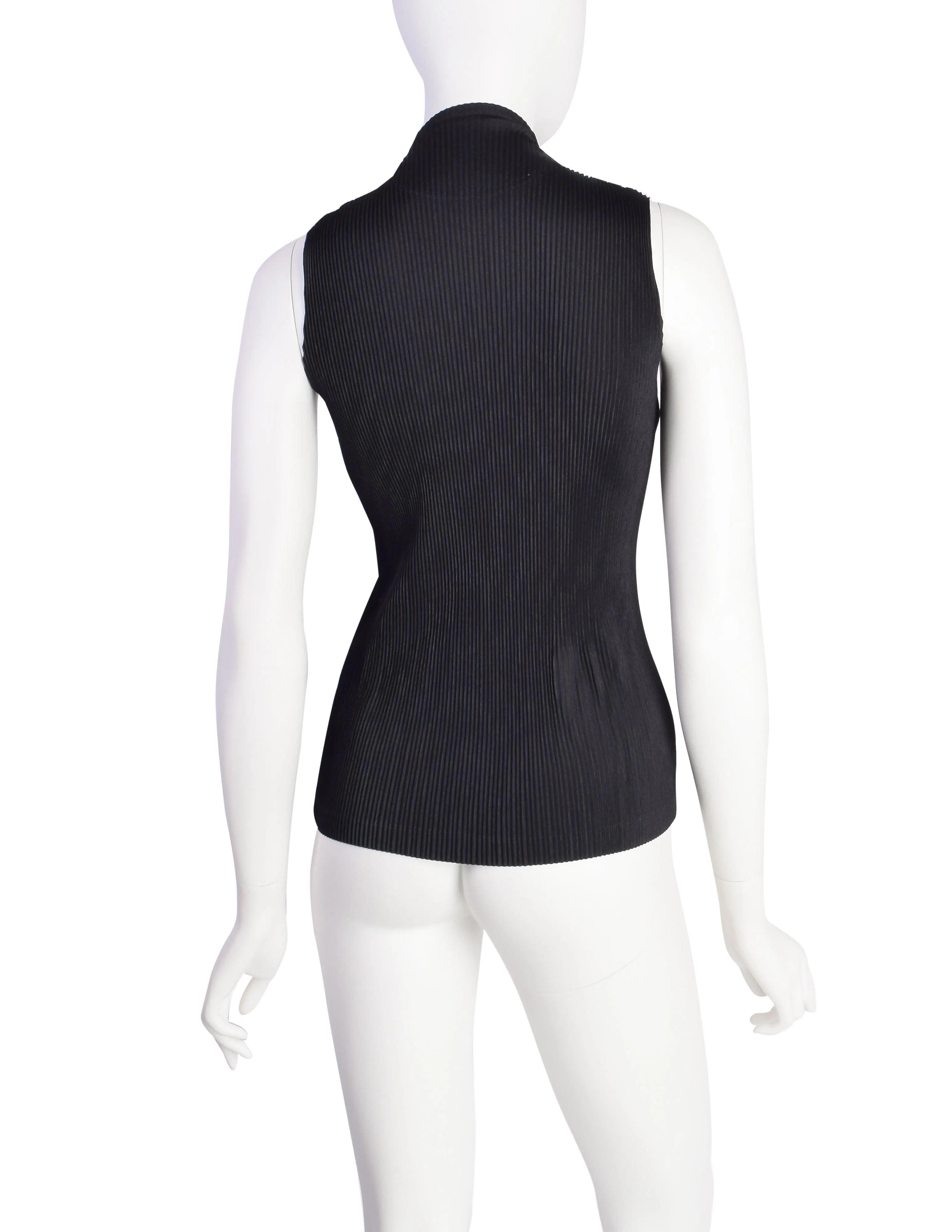 Issey Miyake Fete Vintage Black Pleated Tank Top with Curly Tie