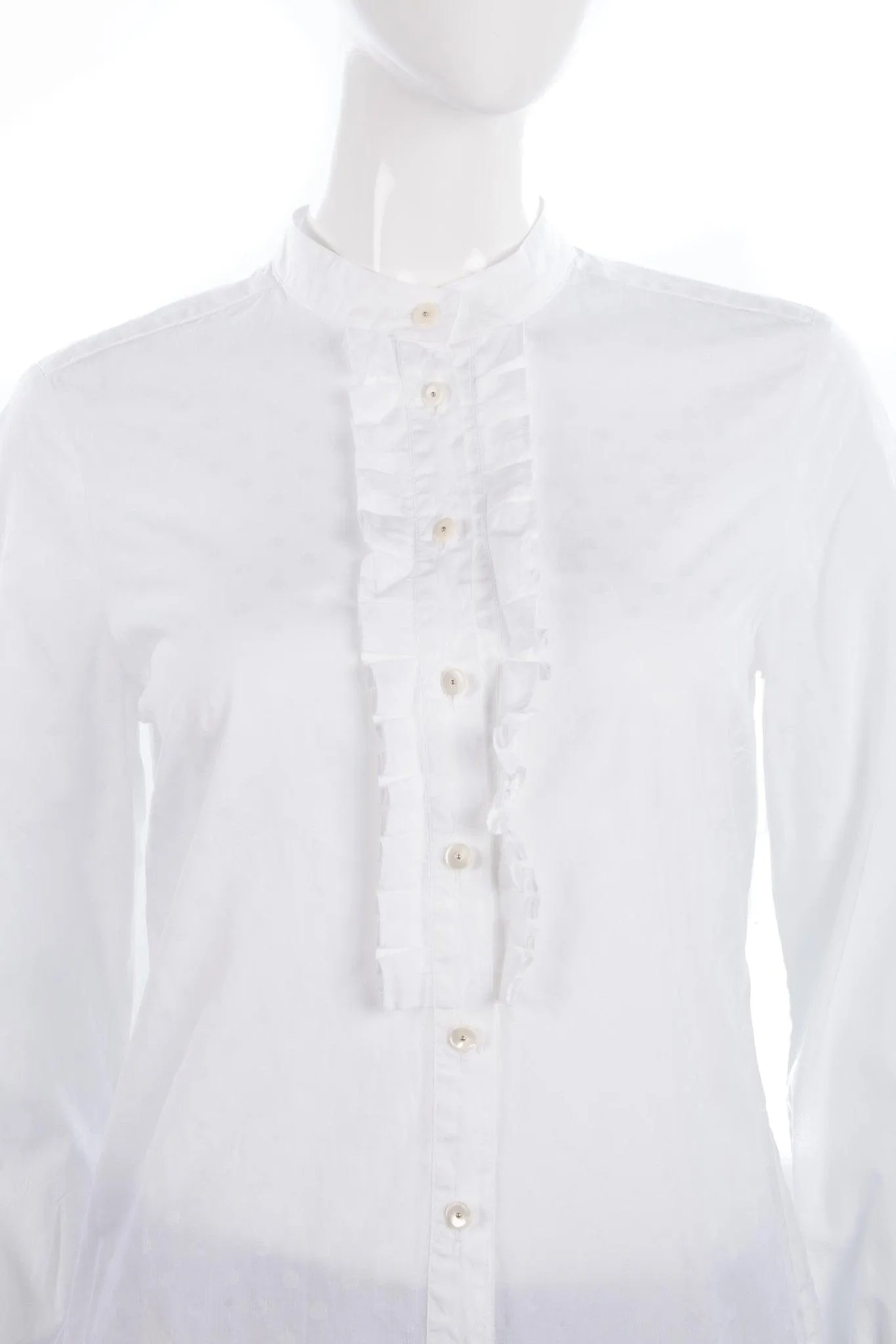 Jaeger Shirt White Cotton with Ruffle Detail Size 10