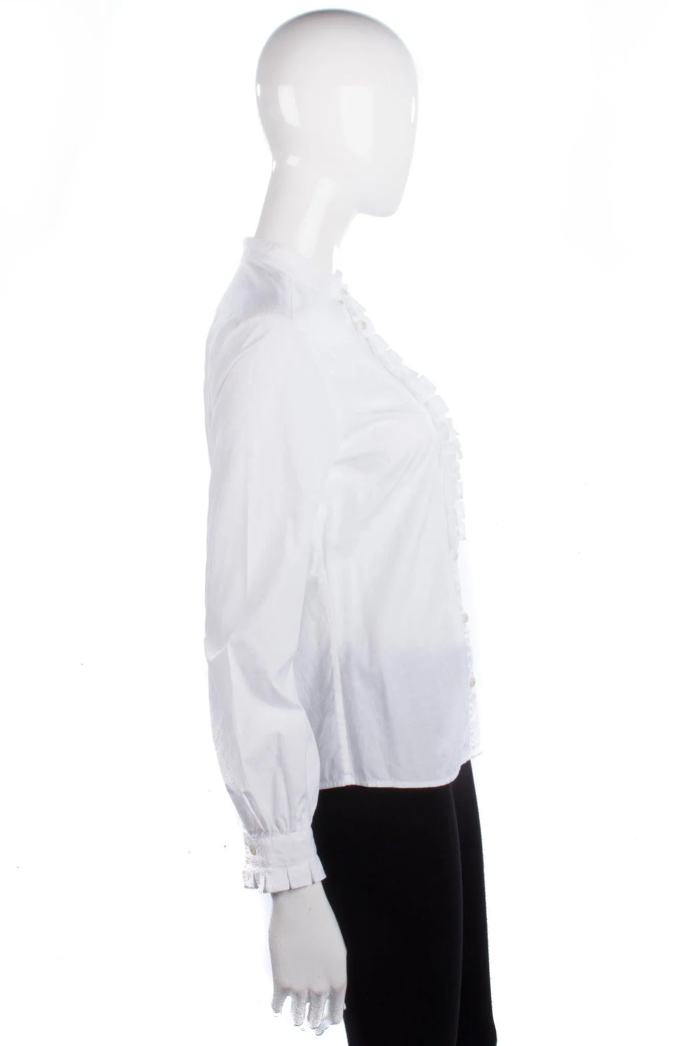 Jaeger Shirt White Cotton with Ruffle Detail Size 10