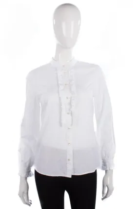 Jaeger Shirt White Cotton with Ruffle Detail Size 10