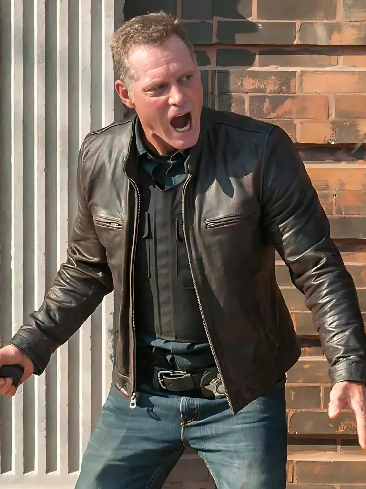 Jason Beghe Brown Real Leather Biker Jacket Men