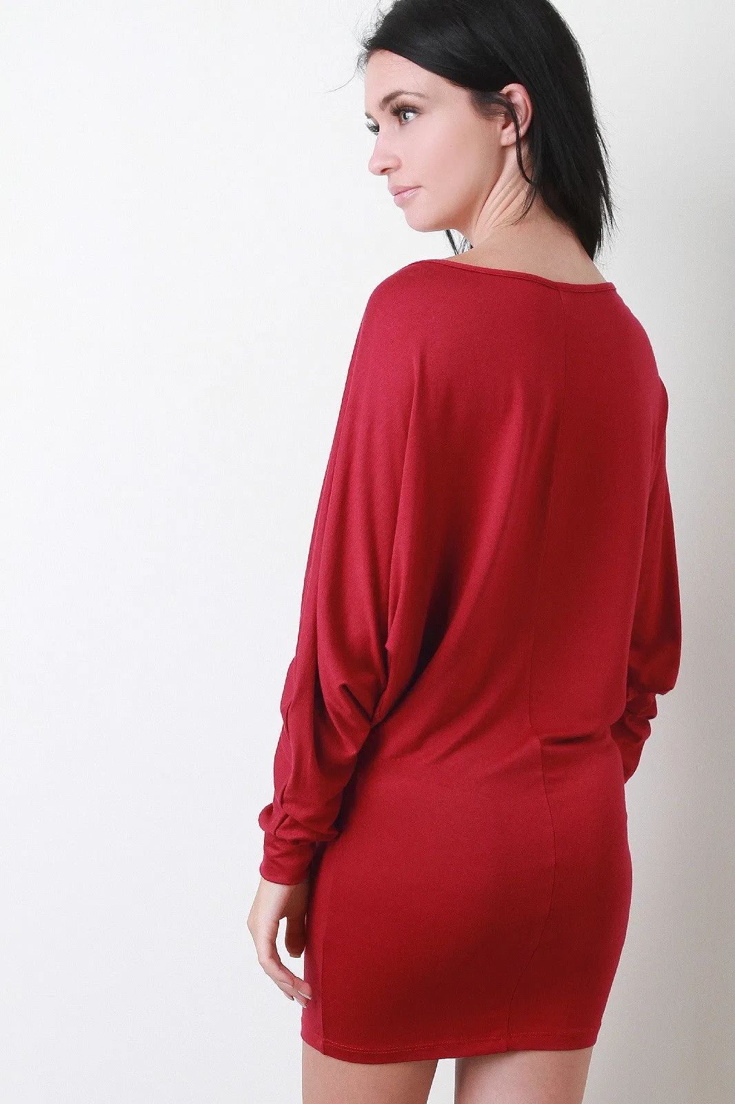 Jersey Knit Dolman Sleeve Mini Dress