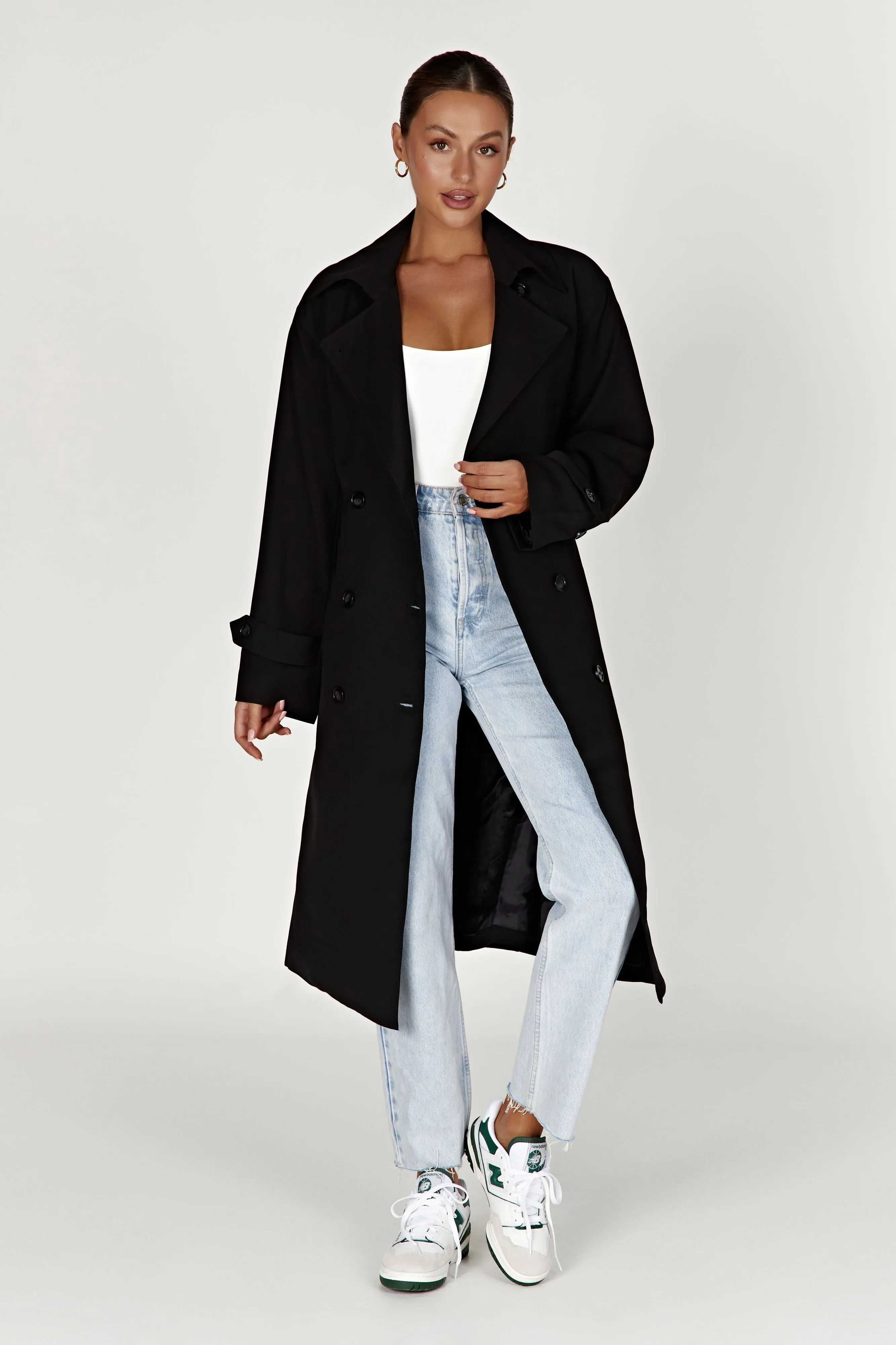 Keily Super Oversized Trench Coat - Black