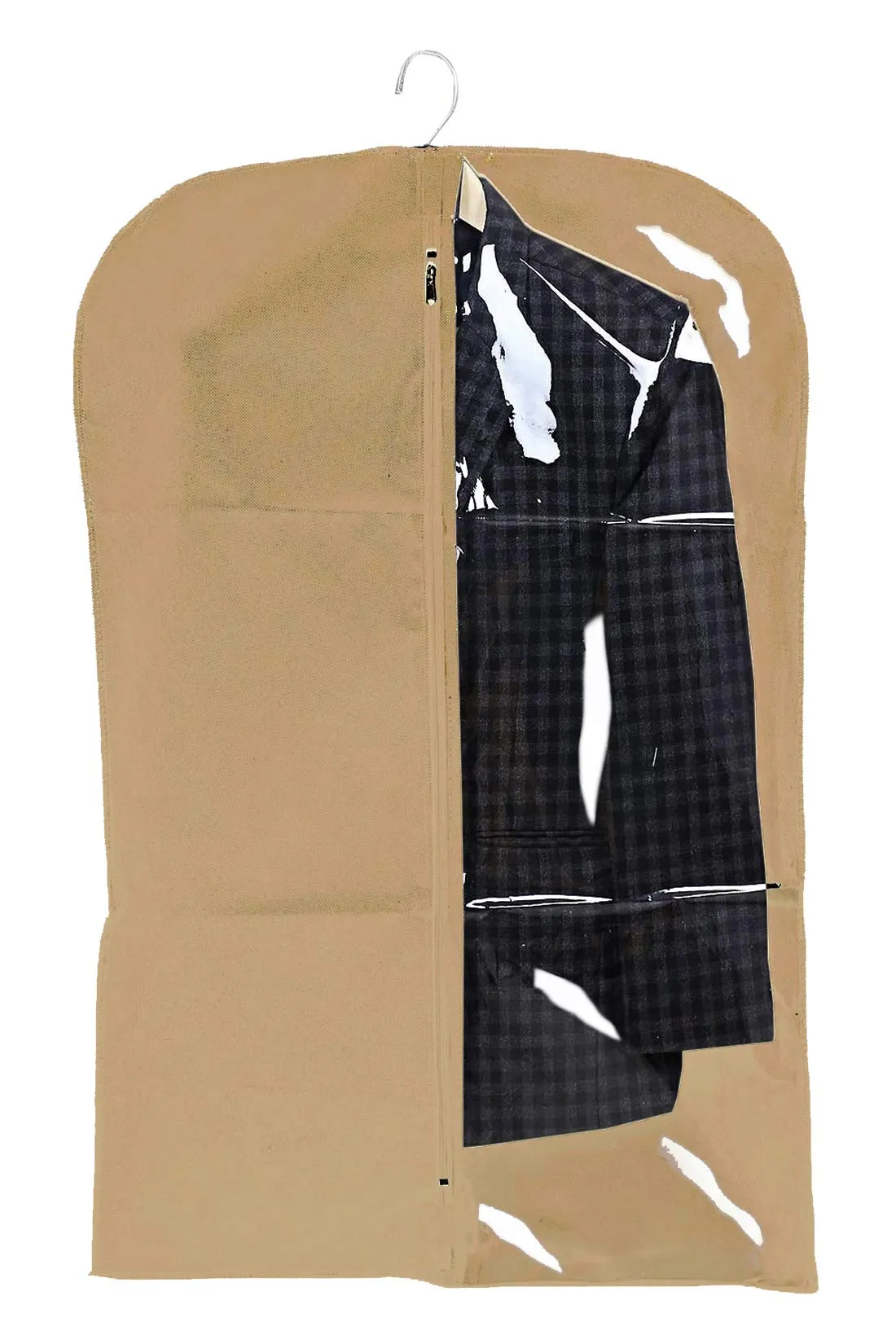 Kuber Industries Half Transparent 12 Pieces Non Woven Men's Coat Blazer Cover (Brown) - CTKTC030927