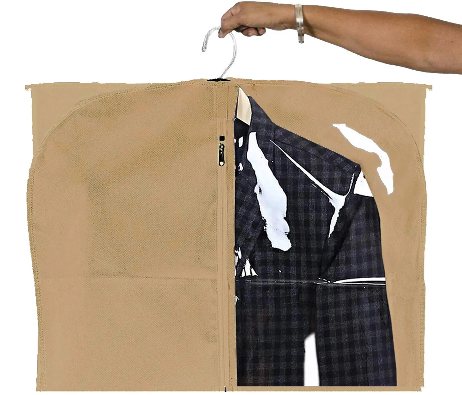 Kuber Industries Half Transparent 12 Pieces Non Woven Men's Coat Blazer Cover (Brown) - CTKTC030927