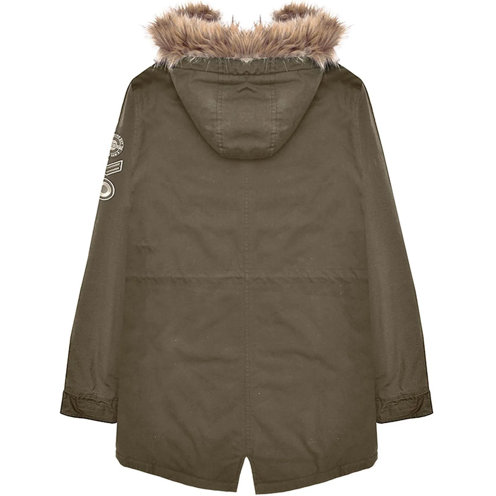 Lambretta Sherpa Lined Faux Fur Hooded Parka Jacket - Khaki