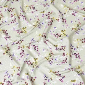 Laurel green Italian premium pure silk satin with same tone dot jacquard having multicolor print in floral design-D9722