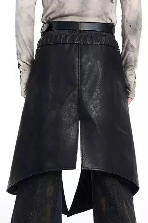 Layered Faux Leather Skirt Pants