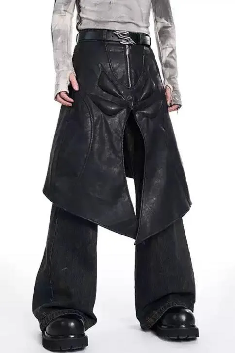 Layered Faux Leather Skirt Pants