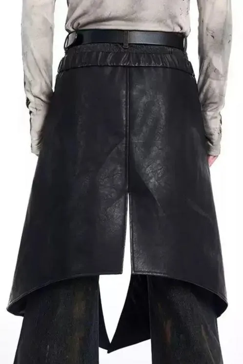 Layered Faux Leather Skirt Pants