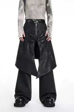 Layered Faux Leather Skirt Pants