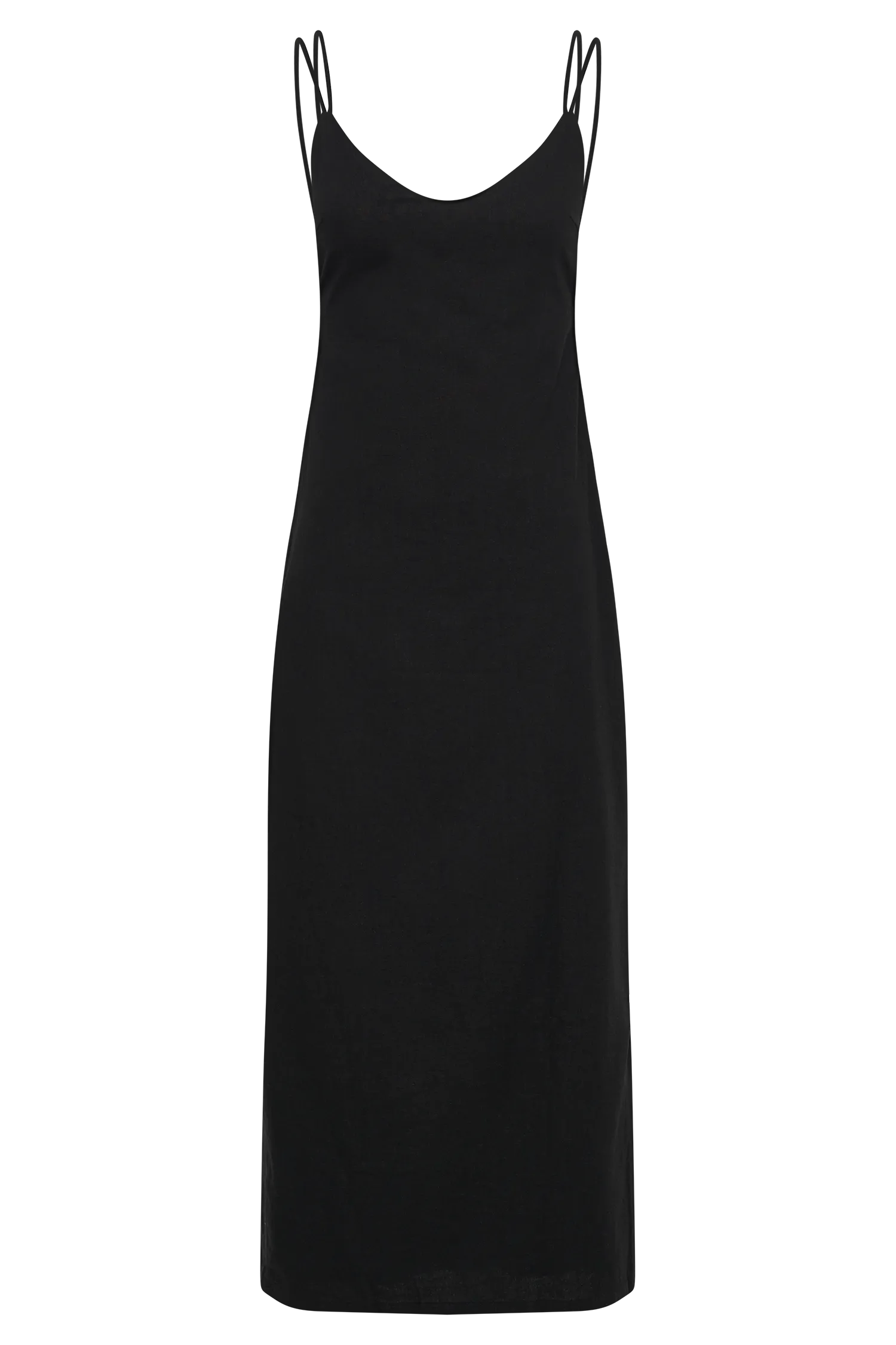 Leana Linen Backless Midi Dress - Black