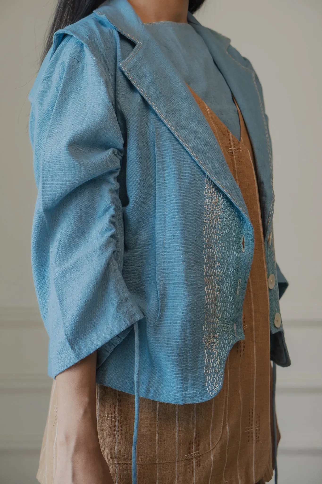 Light Blue Sleeveless Cropped Jacket