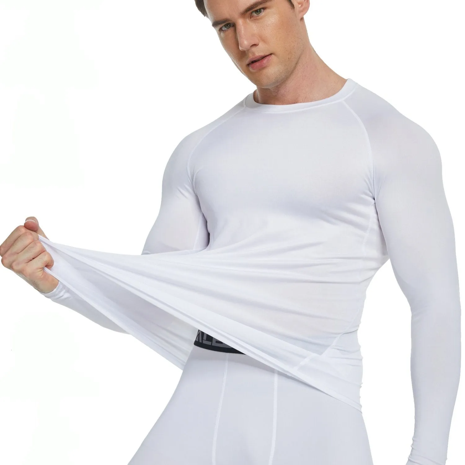 Long Sleeve Athletic Base Layer Workout T Shirt Gym Running Black/White