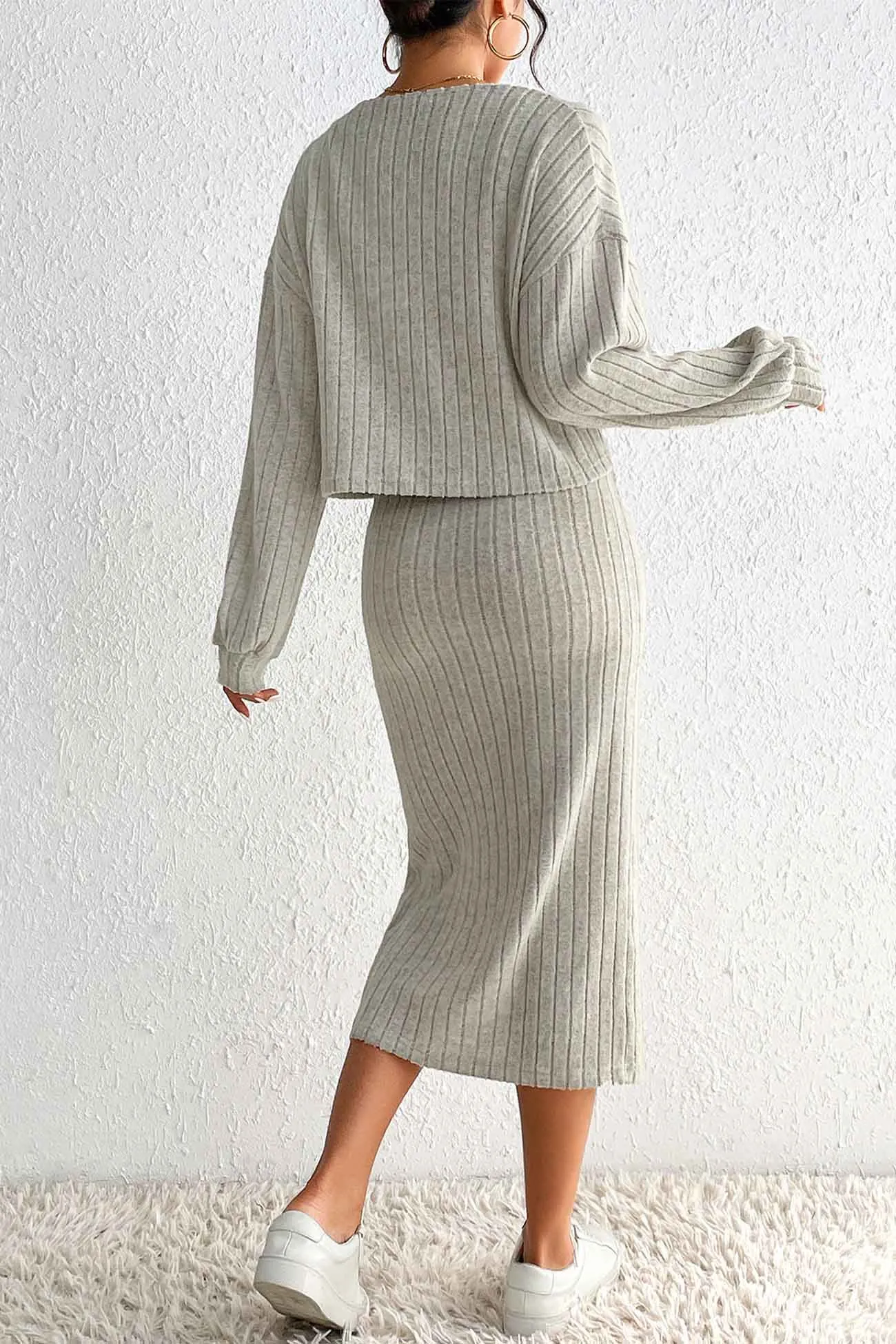 Long Sleeve Cami Dress Cardigan knitted Set