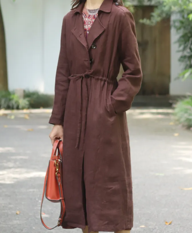 Long Sleeve Spring Fall Cardigan Women Coat , Spring Women Linen Trench Coat 9092