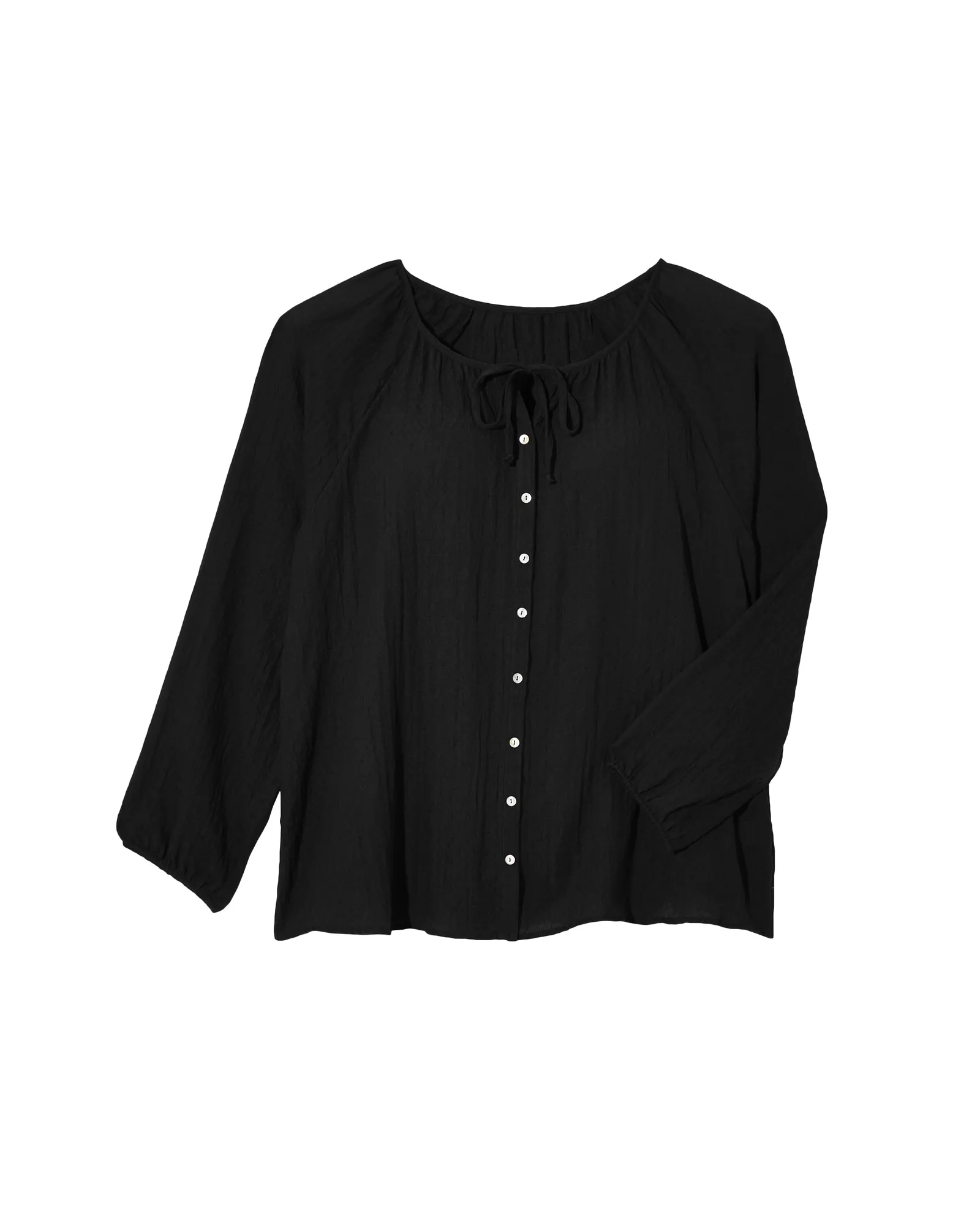 Lorraine Long Sleeve Woven Peasant Blouse | Black