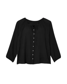 Lorraine Long Sleeve Woven Peasant Blouse | Black