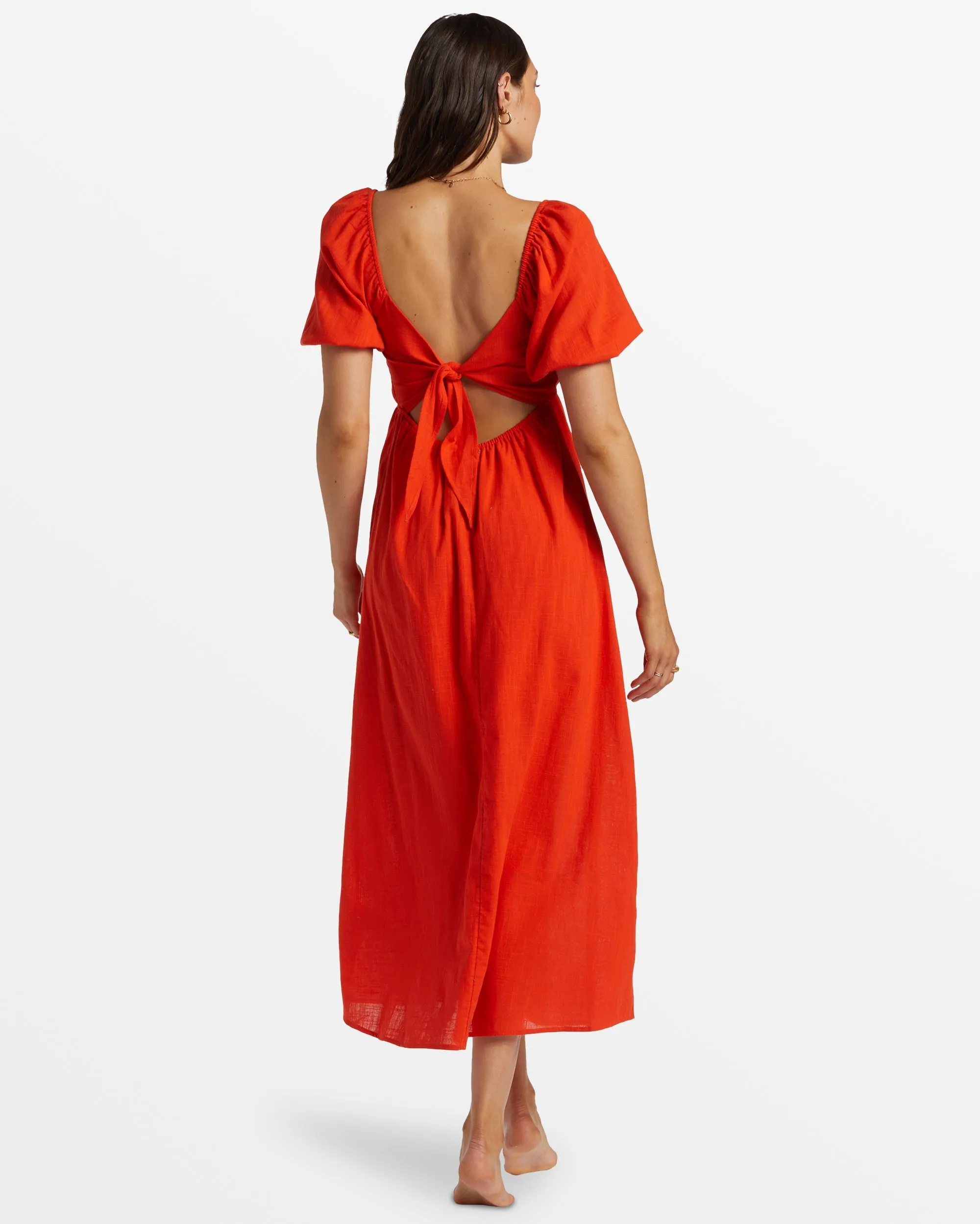 Love Fade Puff Sleeve Maxi Dress - Sunset Red