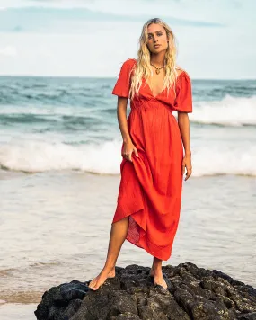 Love Fade Puff Sleeve Maxi Dress - Sunset Red