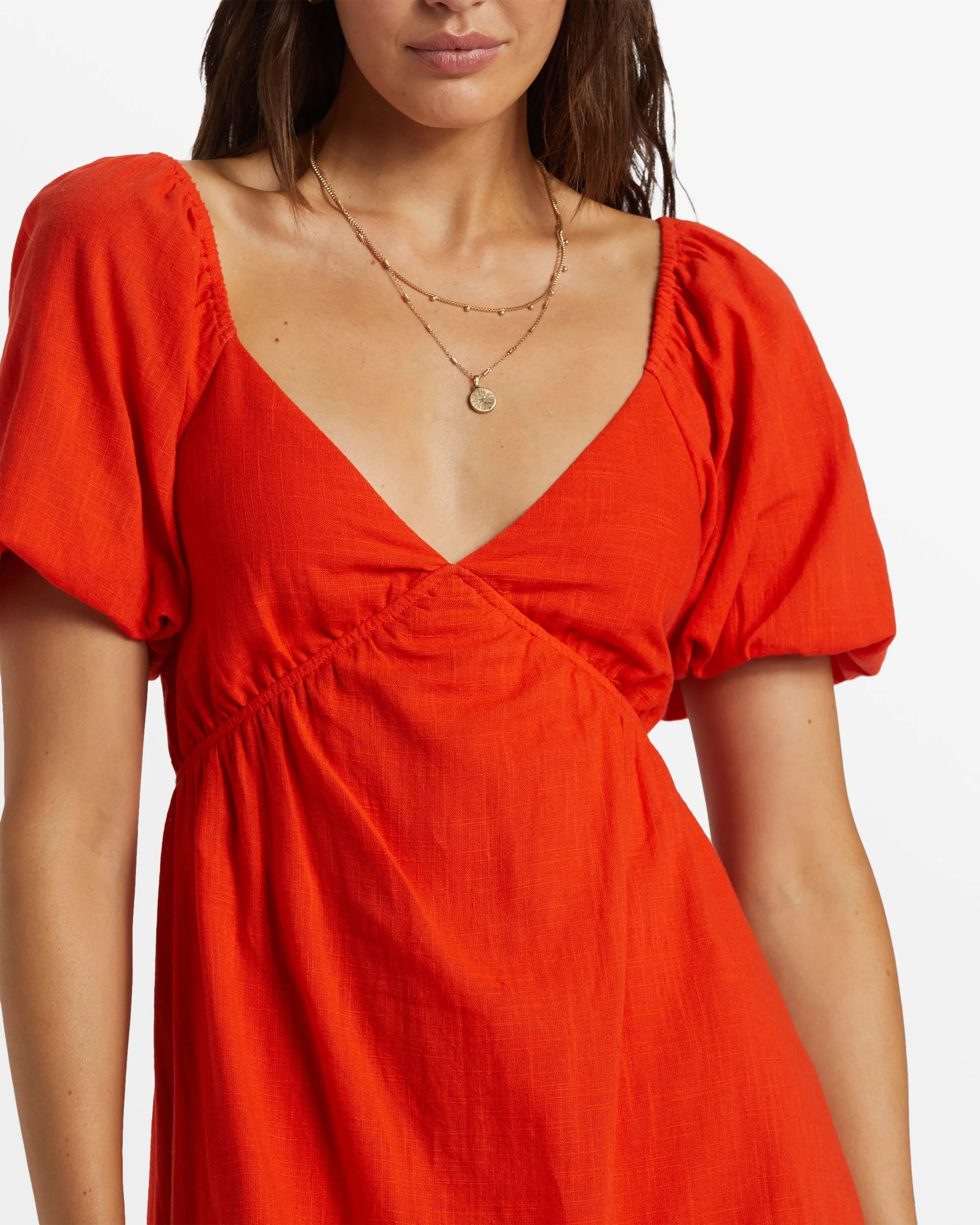 Love Fade Puff Sleeve Maxi Dress - Sunset Red