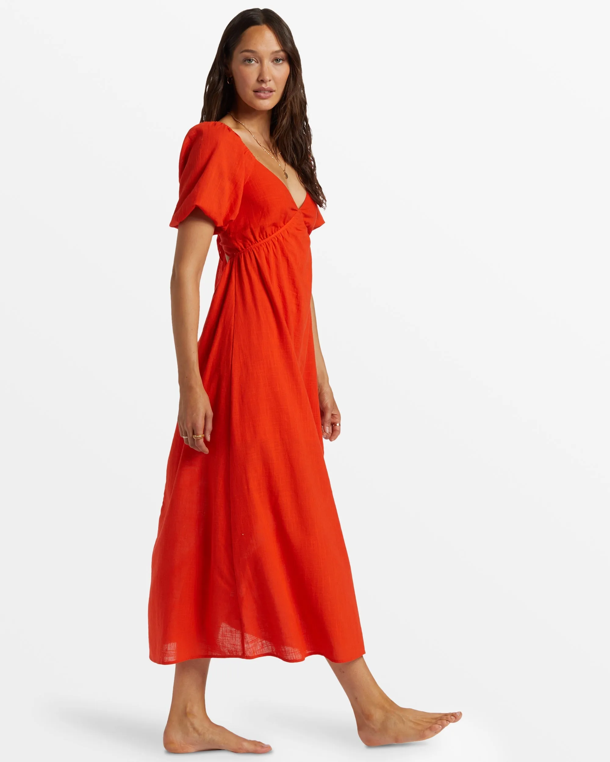 Love Fade Puff Sleeve Maxi Dress - Sunset Red