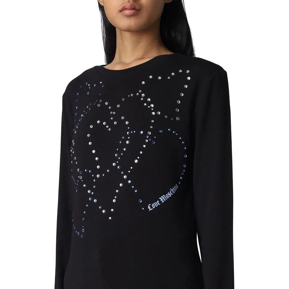 Love Moschino Rhinestone Heart Embellished Cotton Tee