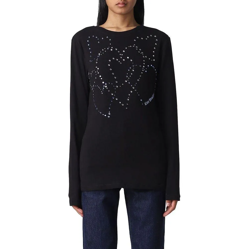 Love Moschino Rhinestone Heart Embellished Cotton Tee